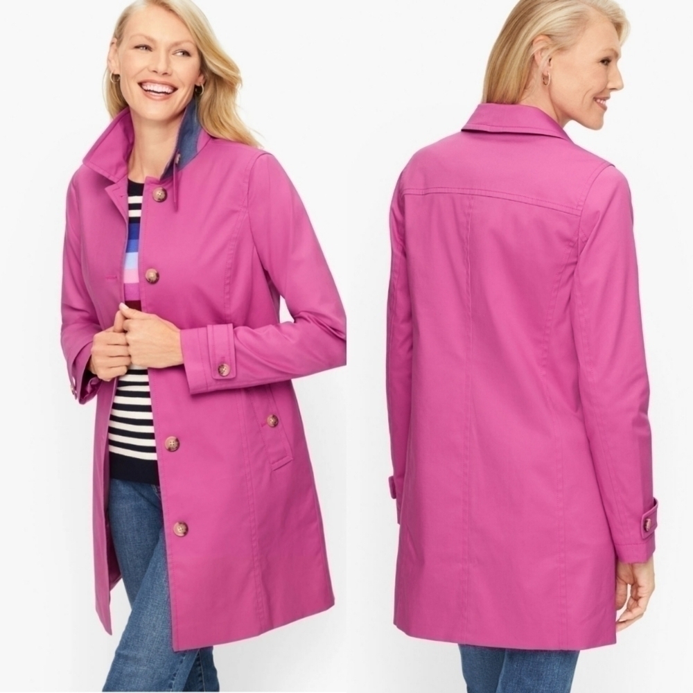 Talbots Contrast Detail All Weather Mac Fuschia Barbiecore Barbie Pink Peacoat L